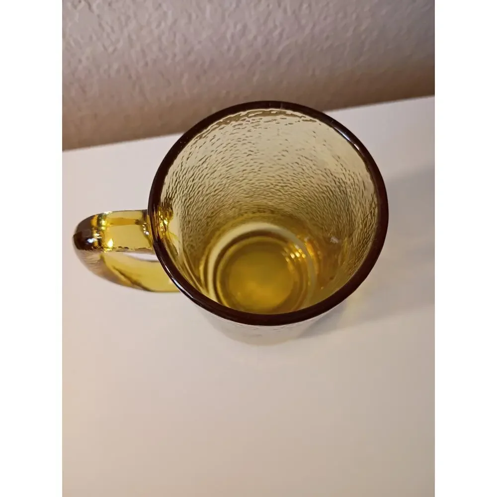 70s Yellow Amber Glass Beer Mug Harvest Gold Ripple Texture Barware 12oz